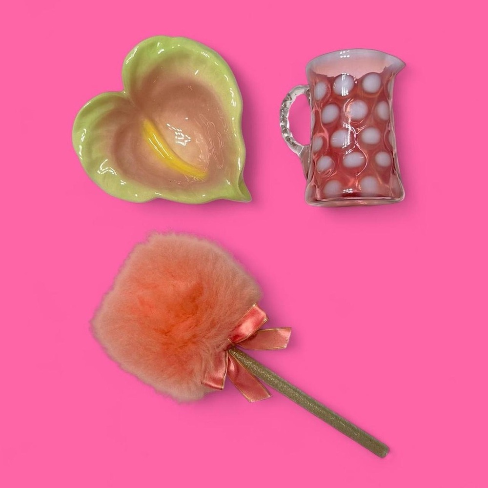 vintage! 3-piece green & pink trinket home decor set!